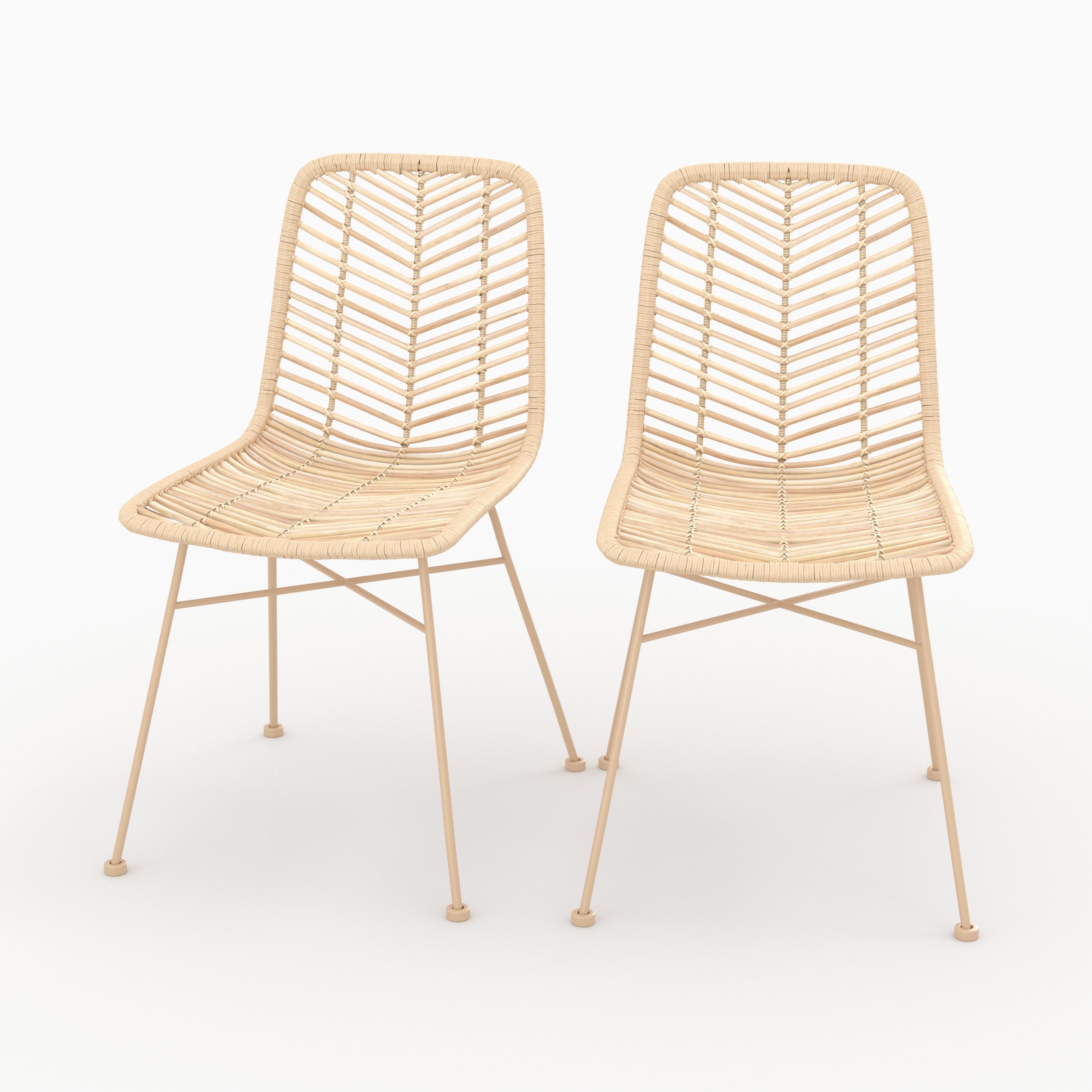 Tamara - Lot De 2 Chaises En Rotin Naturel Et Pieds Beiges