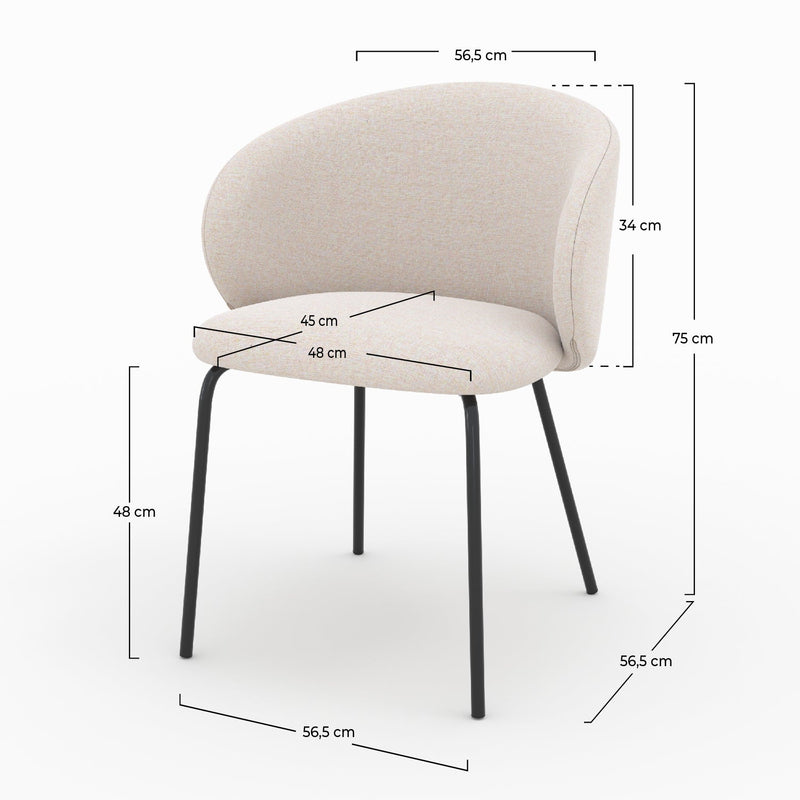 Chaise Victoria en tissu beige et pieds en métal noir (lot de 2)