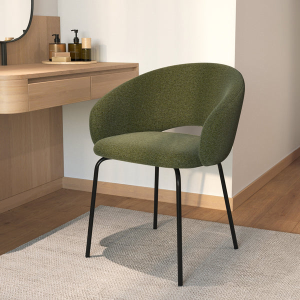 Milly - Chaise En Tissu Vert Chiné Et Pieds Noirs