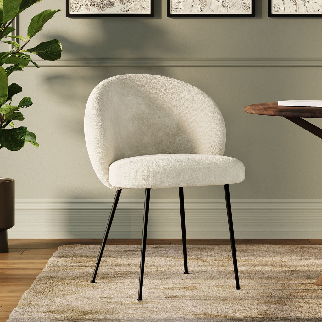 Bloomy - Silla De Terciopelo De Chenilla Color Crudo Y Metal Negro