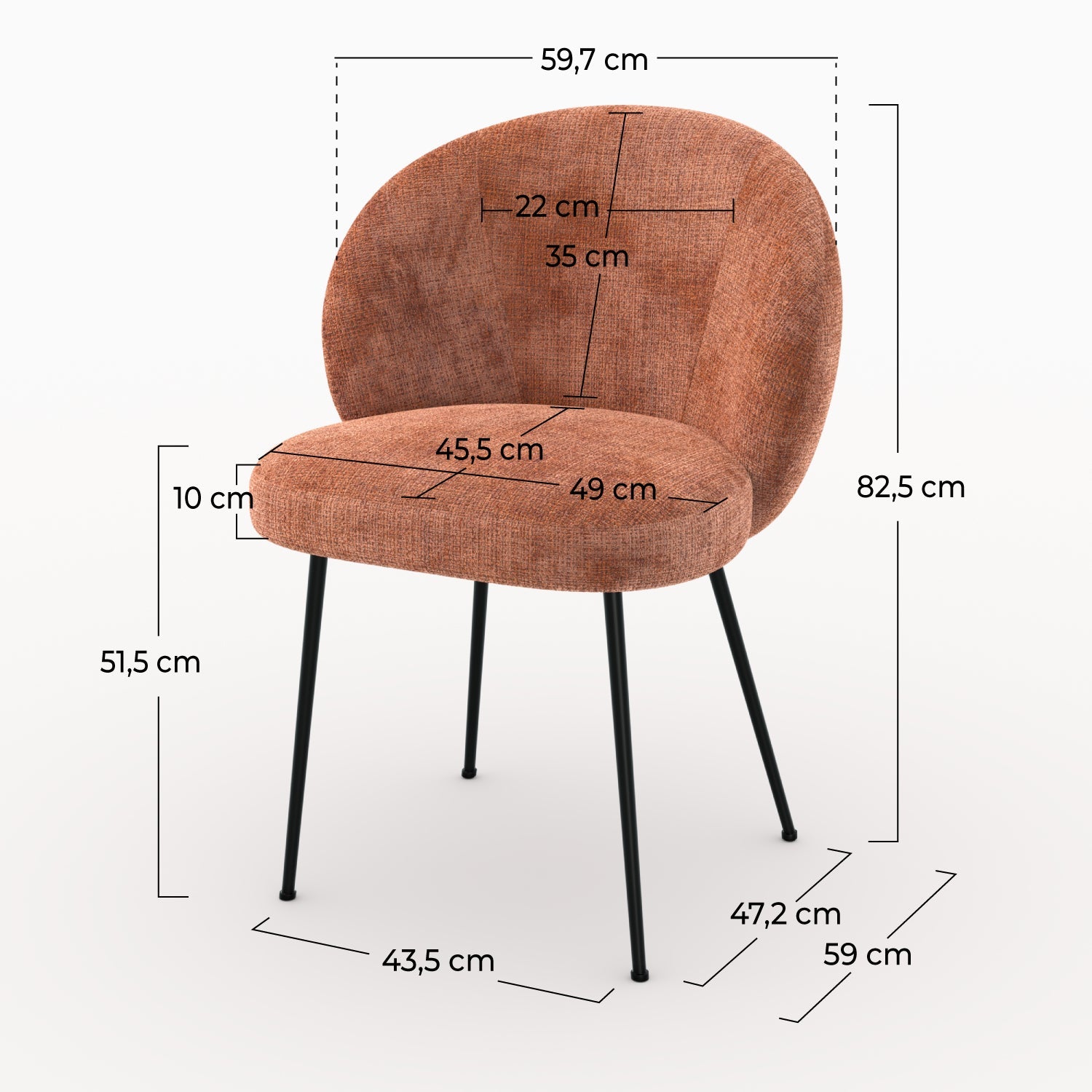 Bloomy - Chaise En Velours Chenillé Terracotta Et Métal Noir