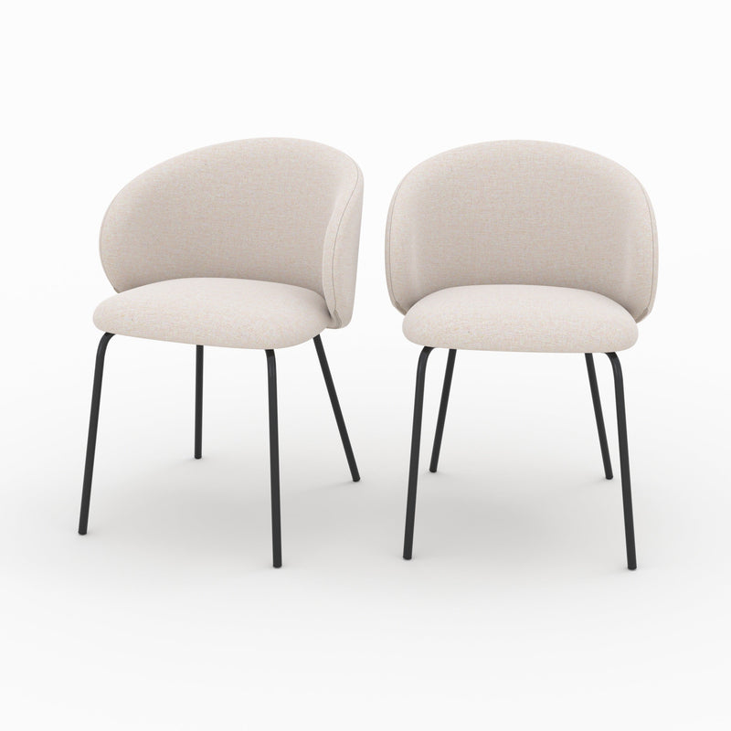 Chaise Victoria en tissu beige et pieds en métal noir (lot de 2)