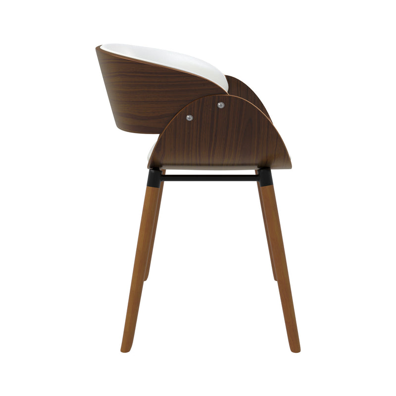 chaise vintage en cuir synthetique blanc et bois polo