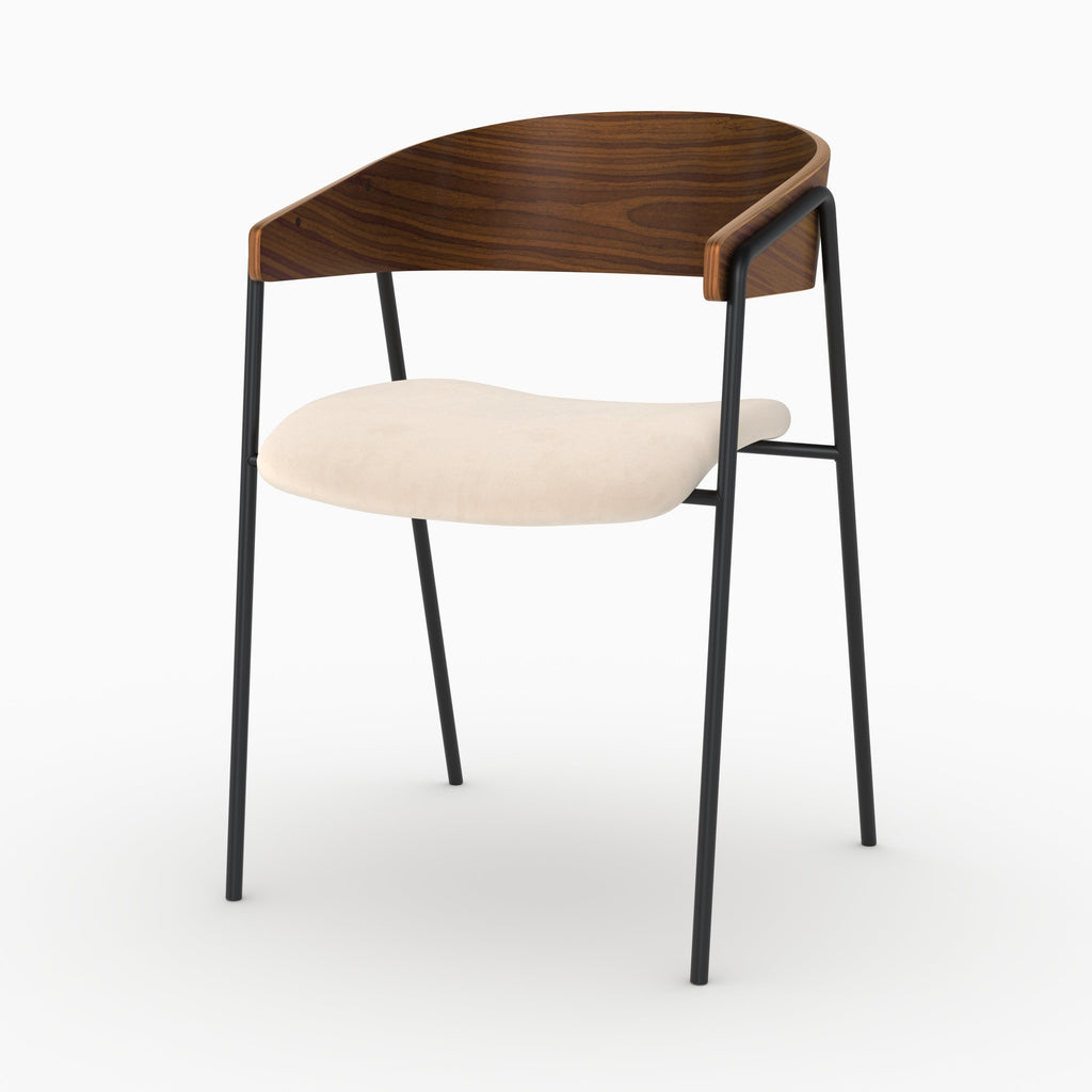 Esmée - Conjunto de 2 sillas de terciopelo blanco roto y madera de nogal