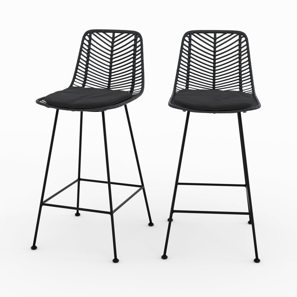 Tamara - Lot De 2 Chaises Pour Îlot Central En Rotin Noir