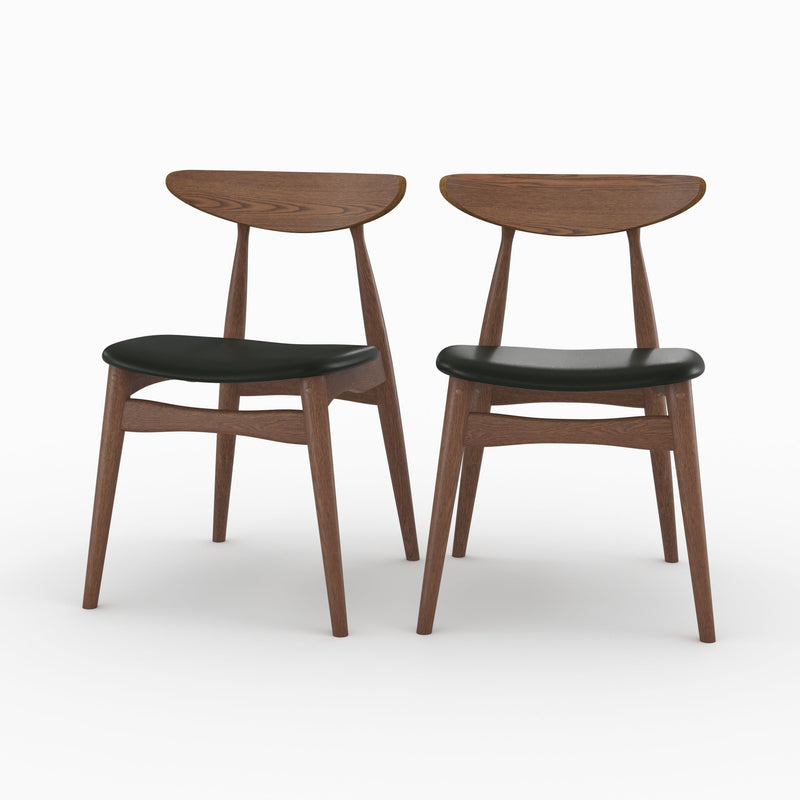 Lot de 2 chaises Josette en cuir synthétique noir et bois d'hévéa