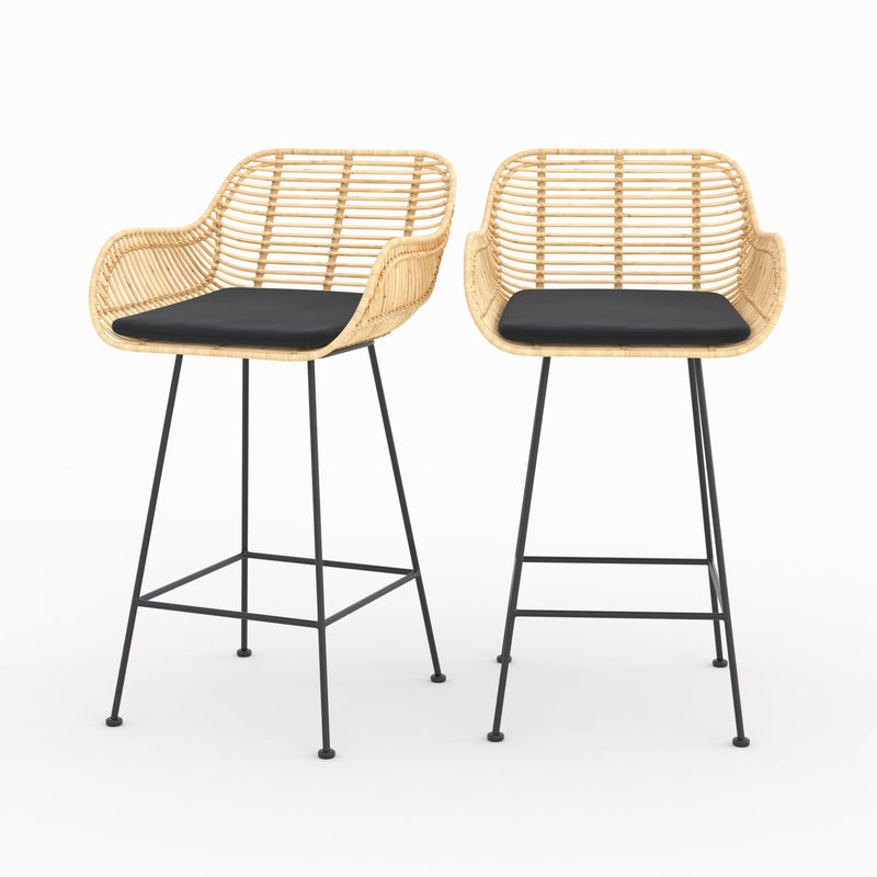 Lot de 2 chaises pour îlot central 66 cm Pops en rotin et tissu noir