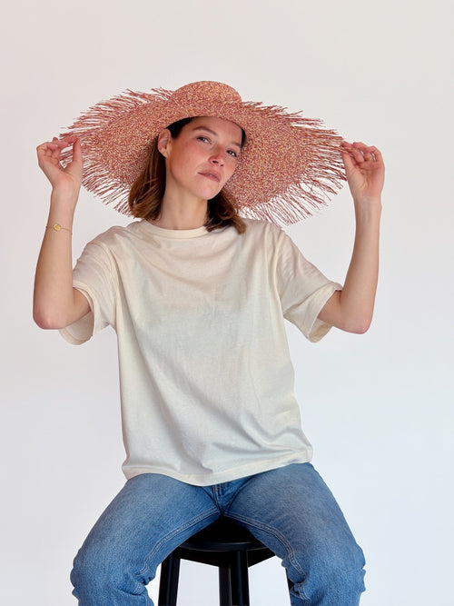 Chapeau Paille Aurora - Natural & Fuschia