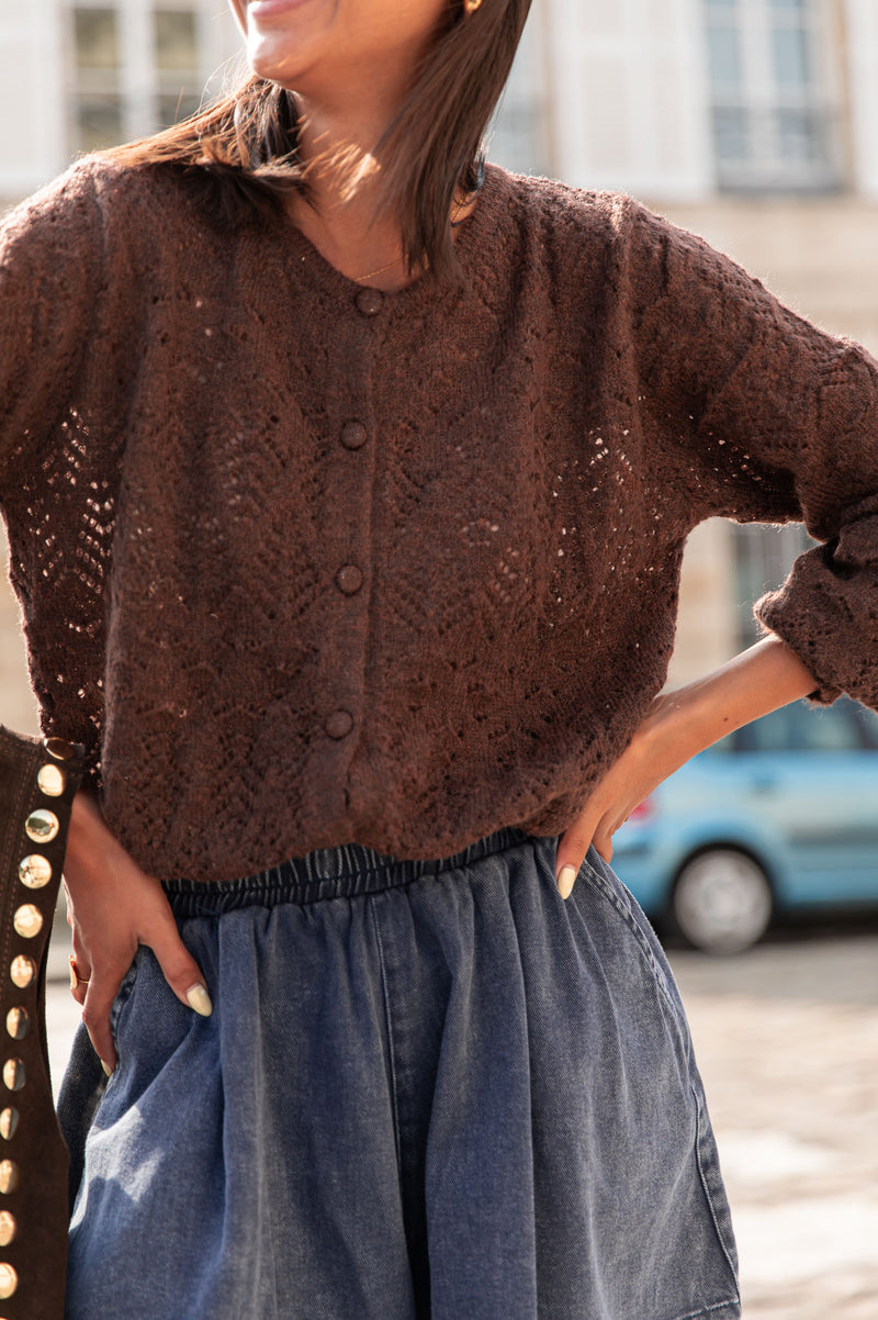 CHARLINE Chocolat - Gilet Ajouré