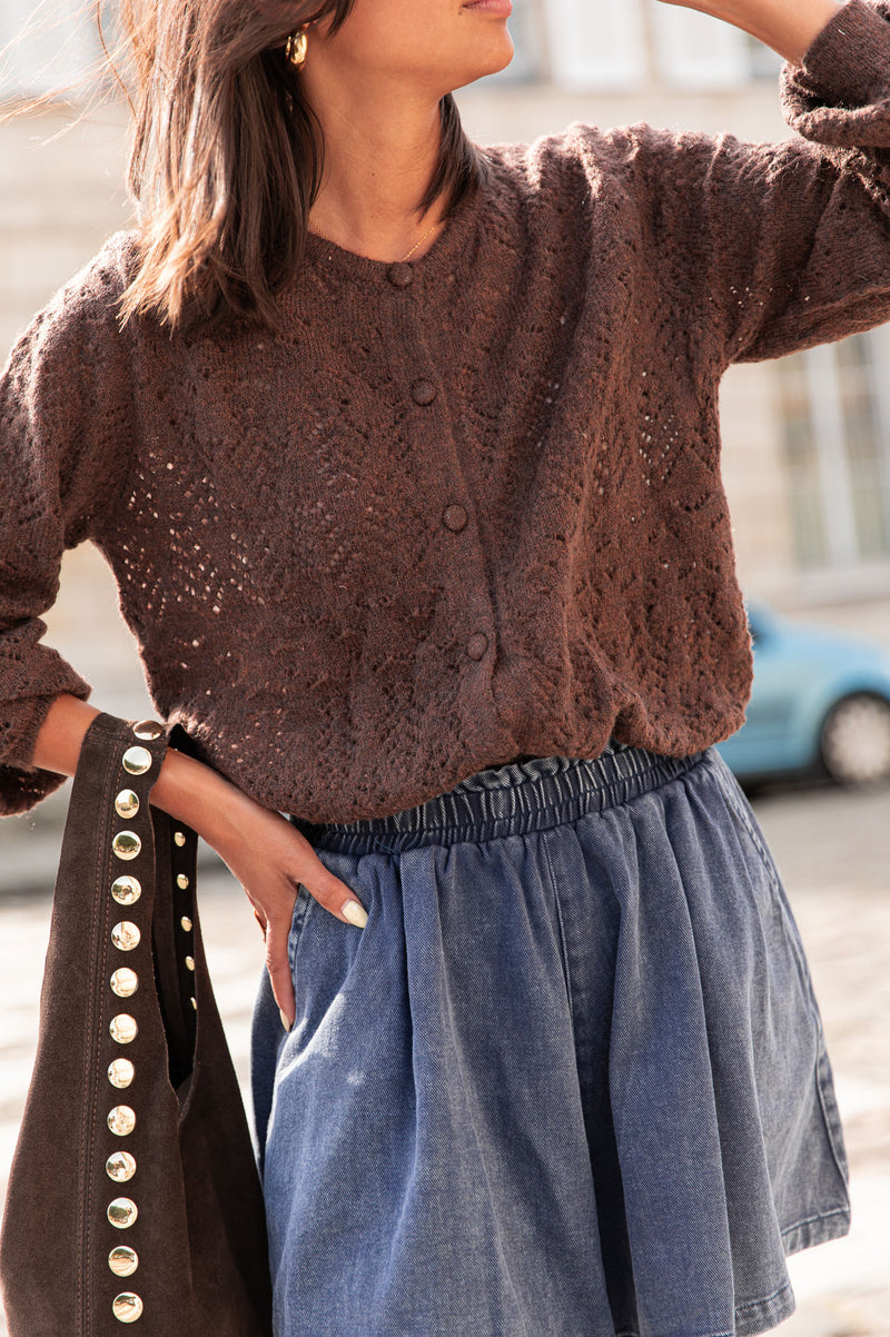 CHARLINE Chocolat - Gilet Ajouré