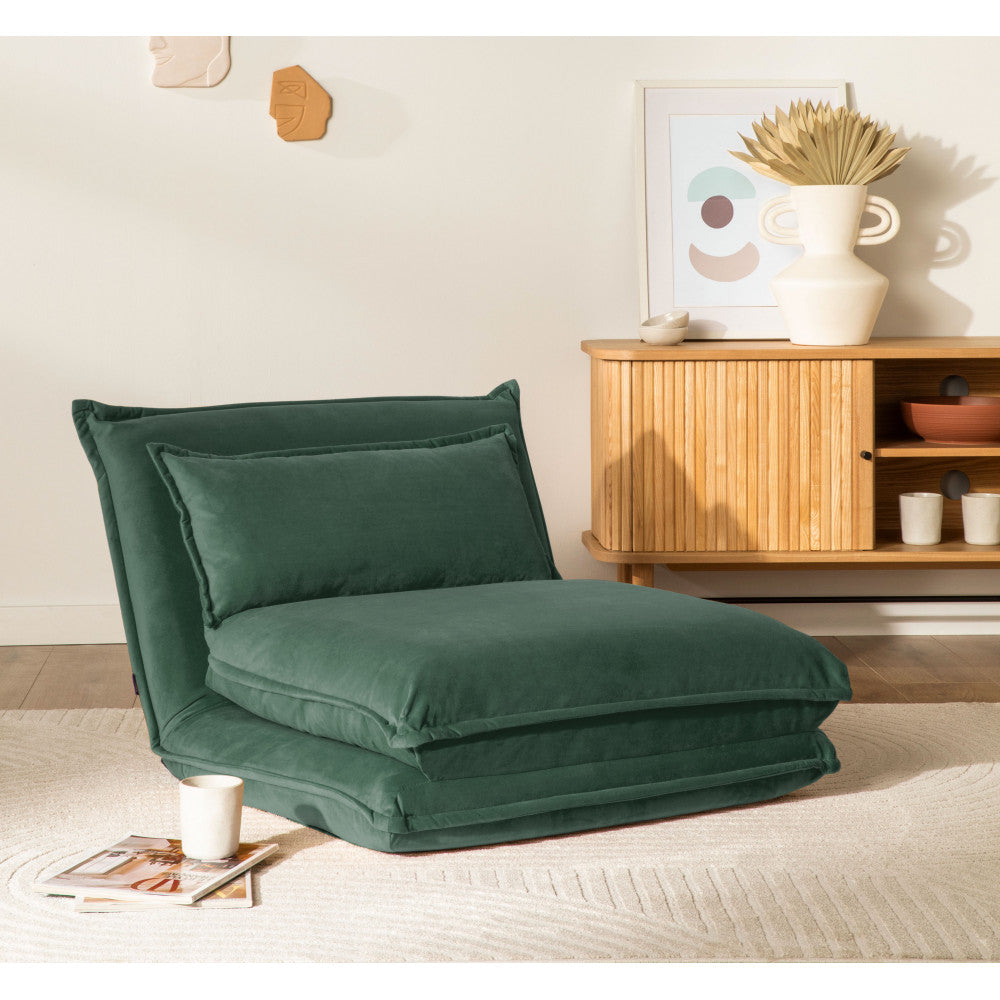 Nala - Sillón convertible de 1 plaza - Terciopelo - Verde bosque