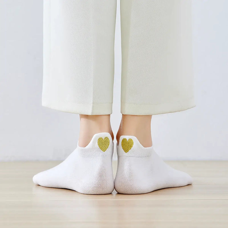 Chaussettes blanche en coton à languette cœur doré pour femme 