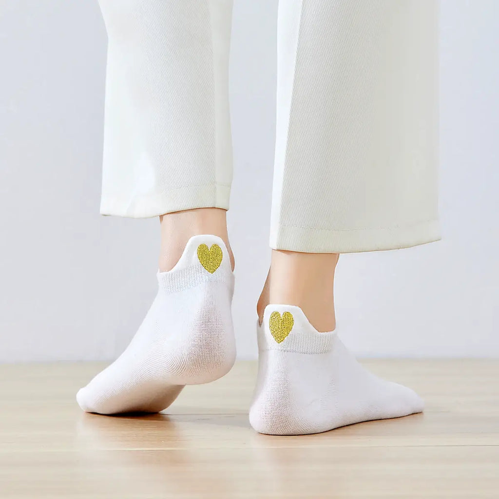 Chaussettes blanche en coton à languette cœur doré pour femme 