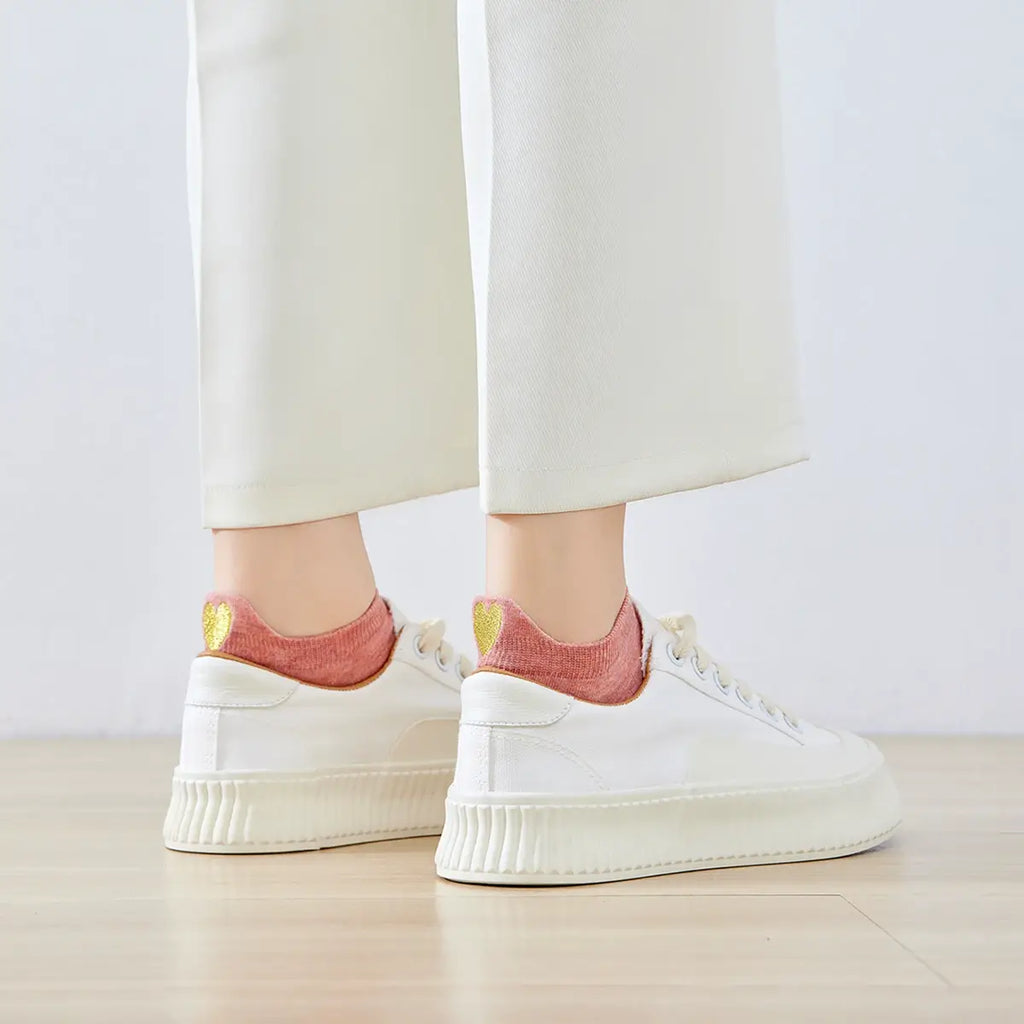 Chaussettes rose en coton à languette cœur doré pour femme 