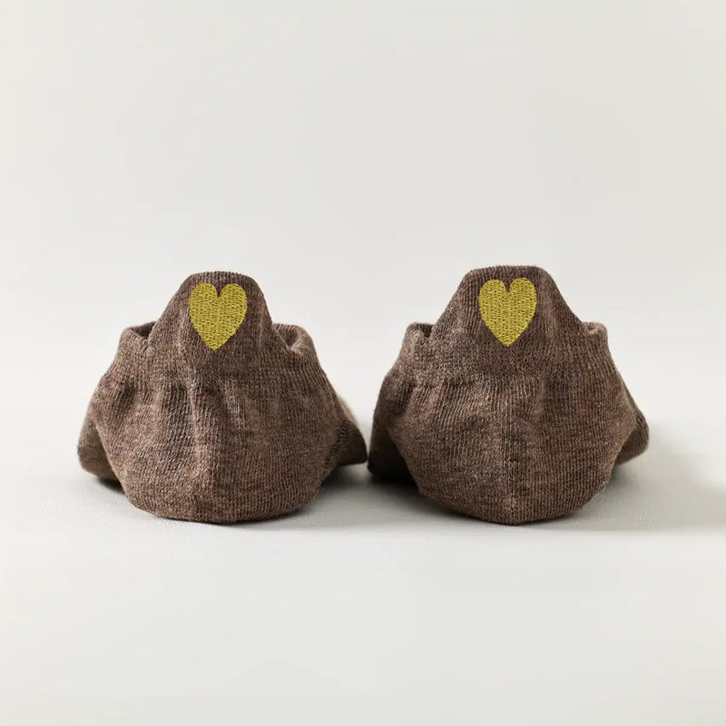 Chaussettes marron en coton à languette cœur doré pour femme 