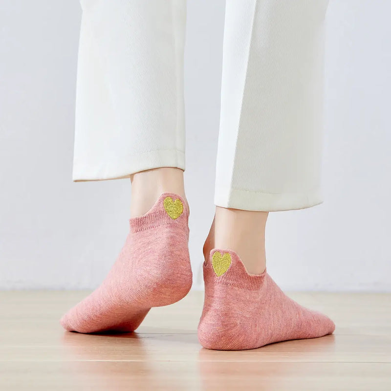 Chaussettes rose en coton à languette cœur doré pour femme 