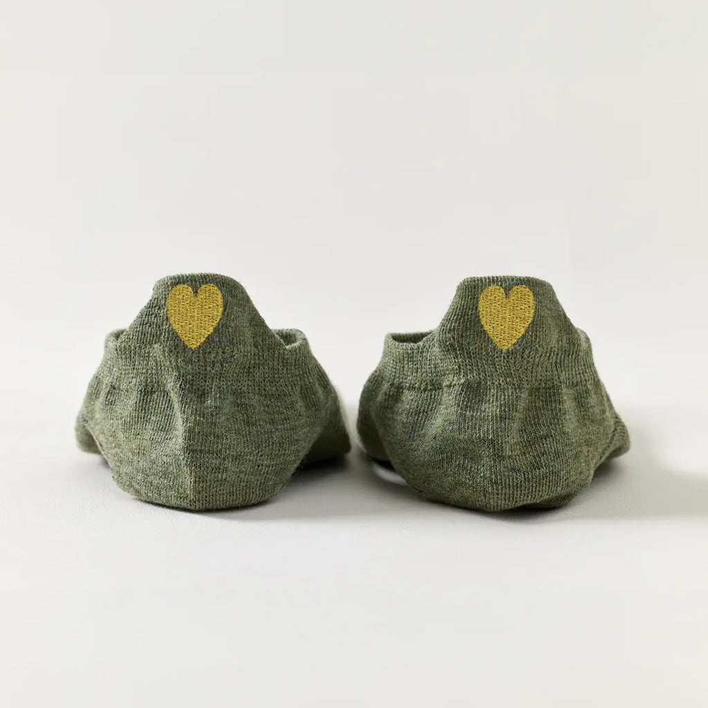 Chaussettes vert en coton à languette cœur doré pour femme 