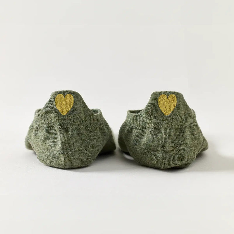 Chaussettes vert en coton à languette cœur doré pour femme 