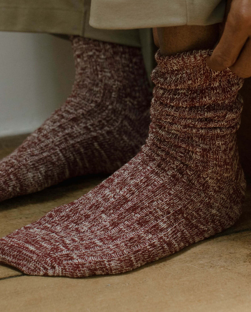 chaussette homme chinée bordeaux Angarde close up