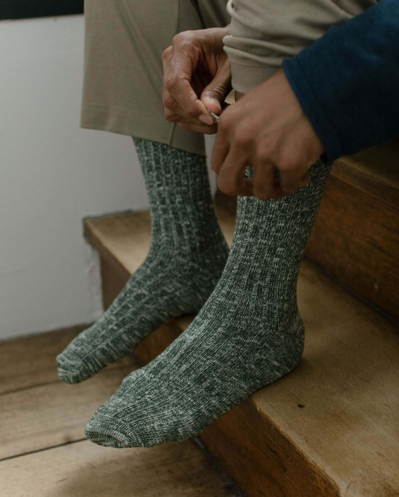 chaussette homme chinée kaki Angarde porté escalier