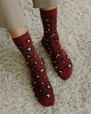 Pack 2 paires chaussettes femme léopard, blanc-bordeaux Angarde bordeaux porté