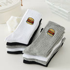 Lot de chaussettes adultes en coton avec un burger brodé | Chaussettes abordables et de haute qualité | Un excellent choix pour les adultes qui aiment la nourriture et les burgers |