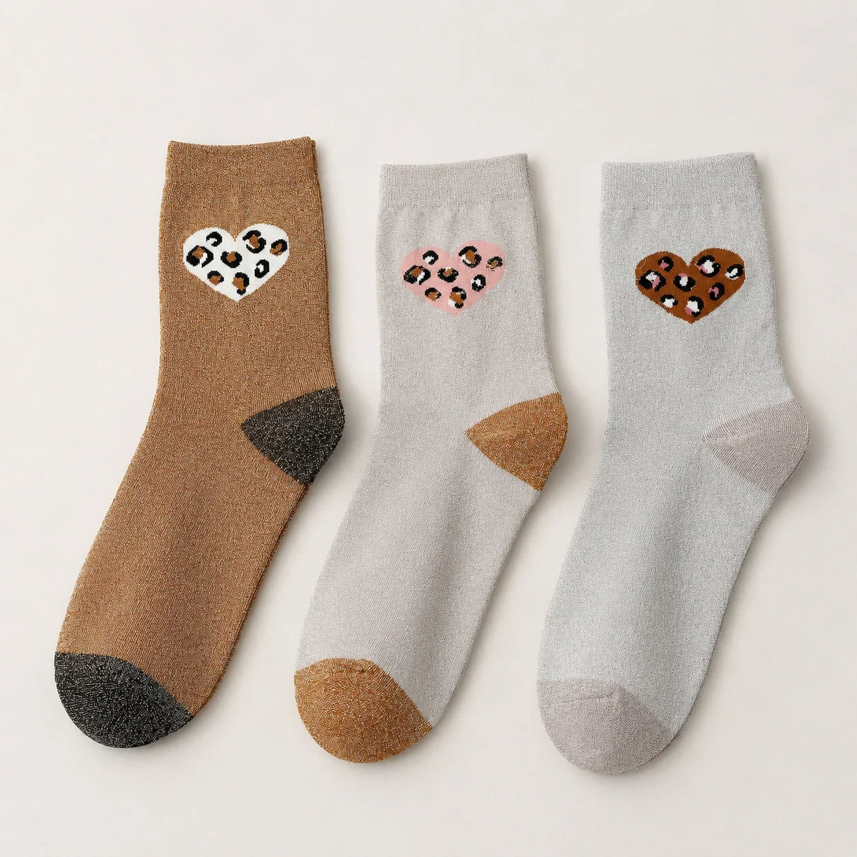 Chaussettes Hautes Coeur Léopard