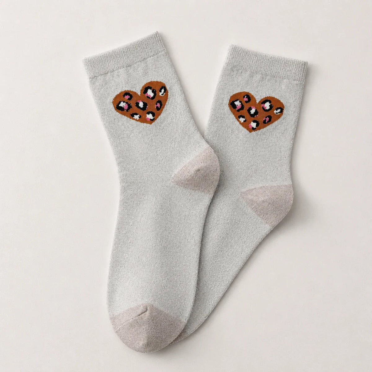 Chaussettes Hautes Coeur Léopard