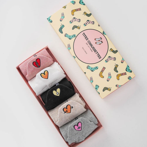 Lot de 5 chaussettes coeur à message