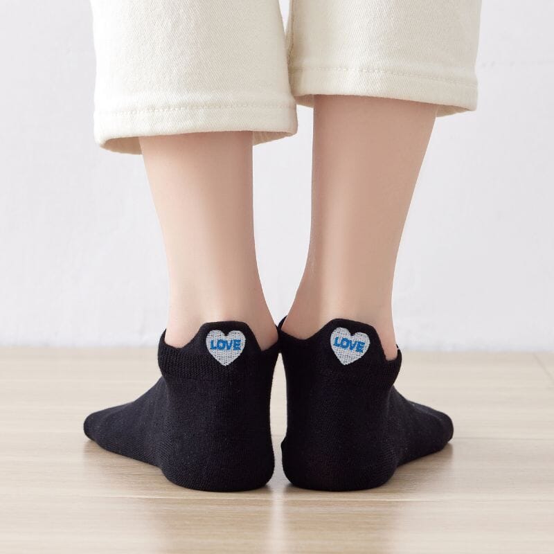 Chaussettes noir en coton à languette cœur love pour femme 