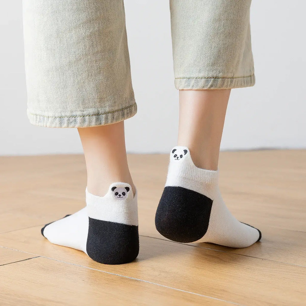 Chaussettes languette, motif panda, coloris blanc et noir