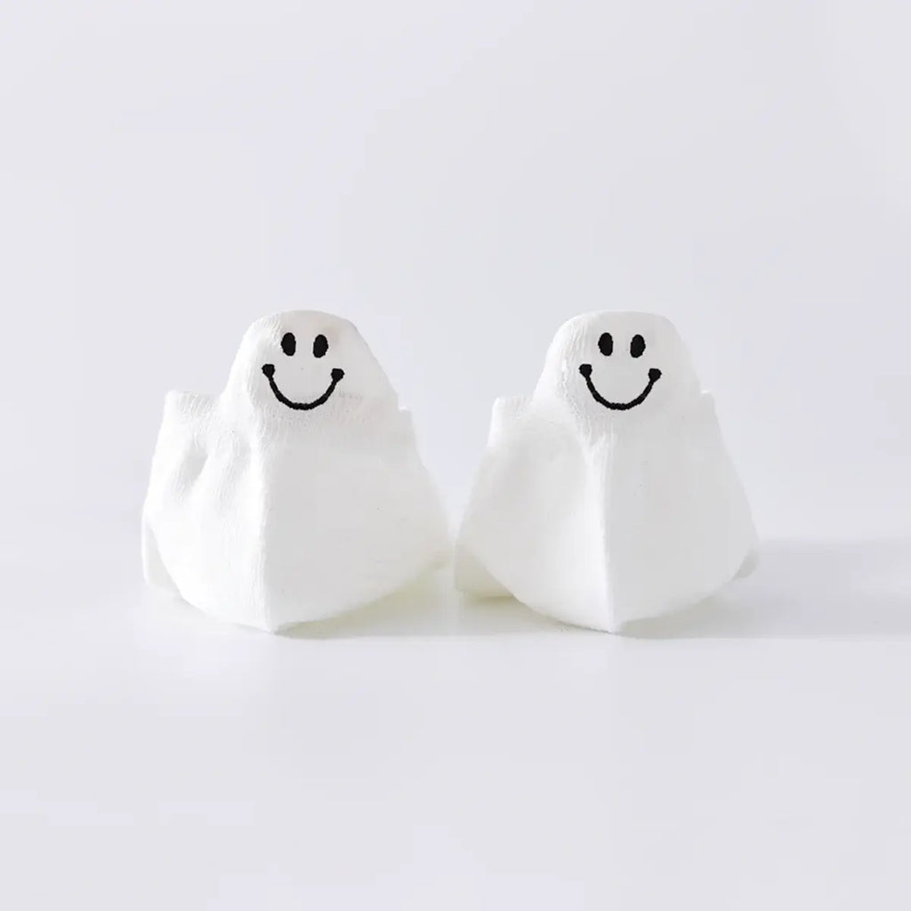 Chaussettes blanches en coton à languette sourire à motif smiley pour femme