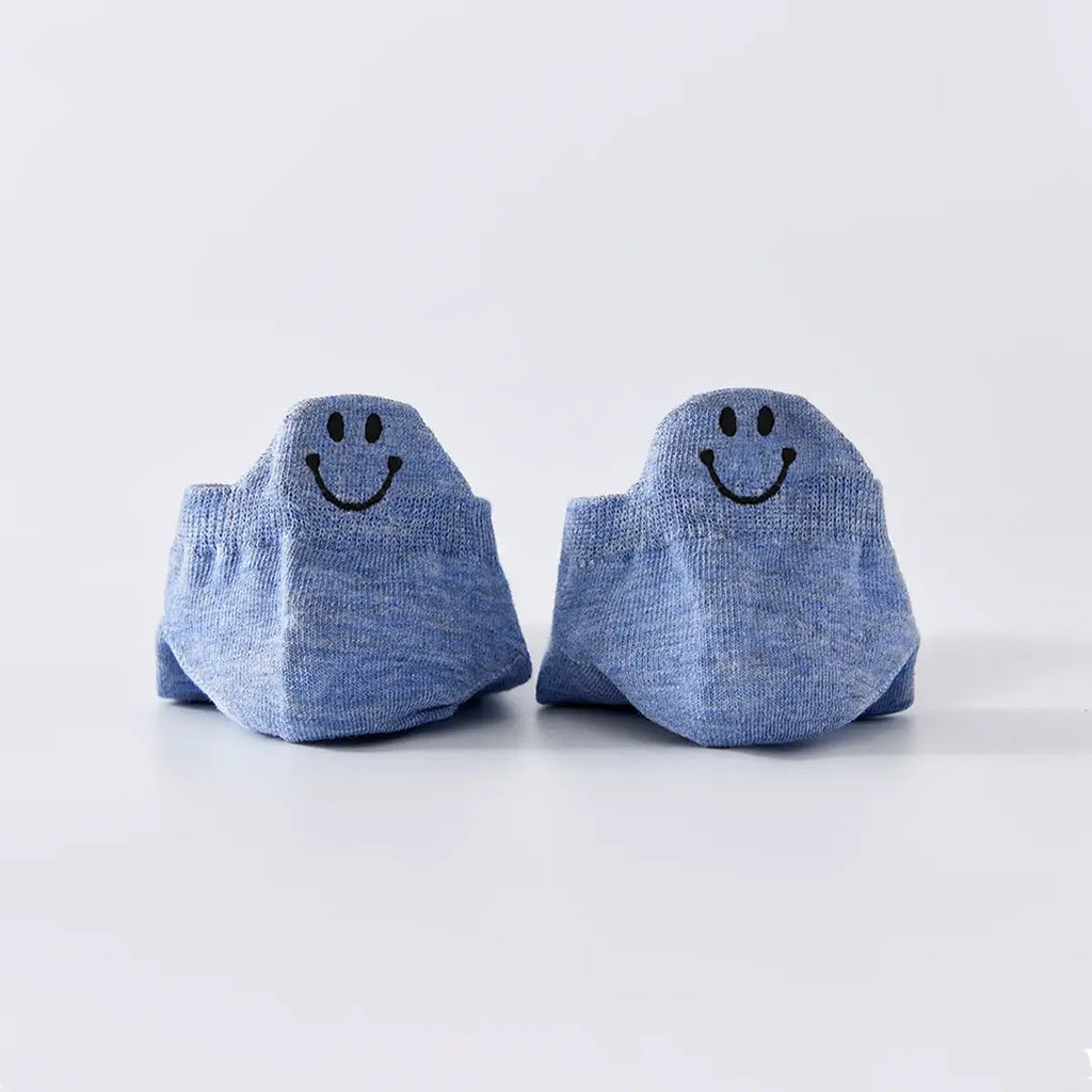 Chaussettes bleu en coton à languette sourire à motif smiley pour femme 