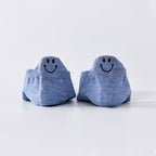 Chaussettes bleu en coton à languette sourire à motif smiley pour femme 