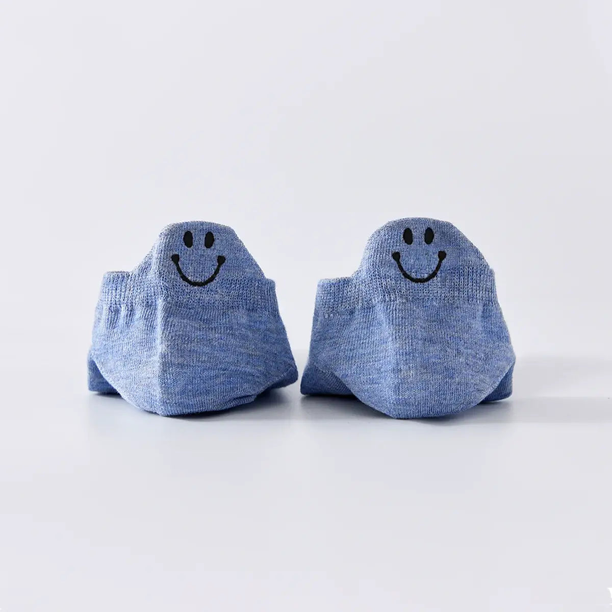 Chaussettes bleu en coton à languette sourire à motif smiley pour femme 