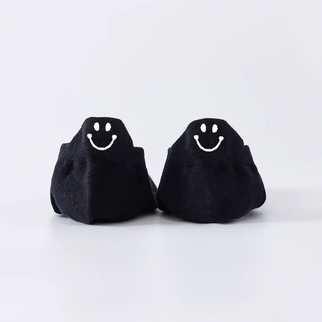 Chaussettes noir en coton à languette sourire à motif smiley pour femme 