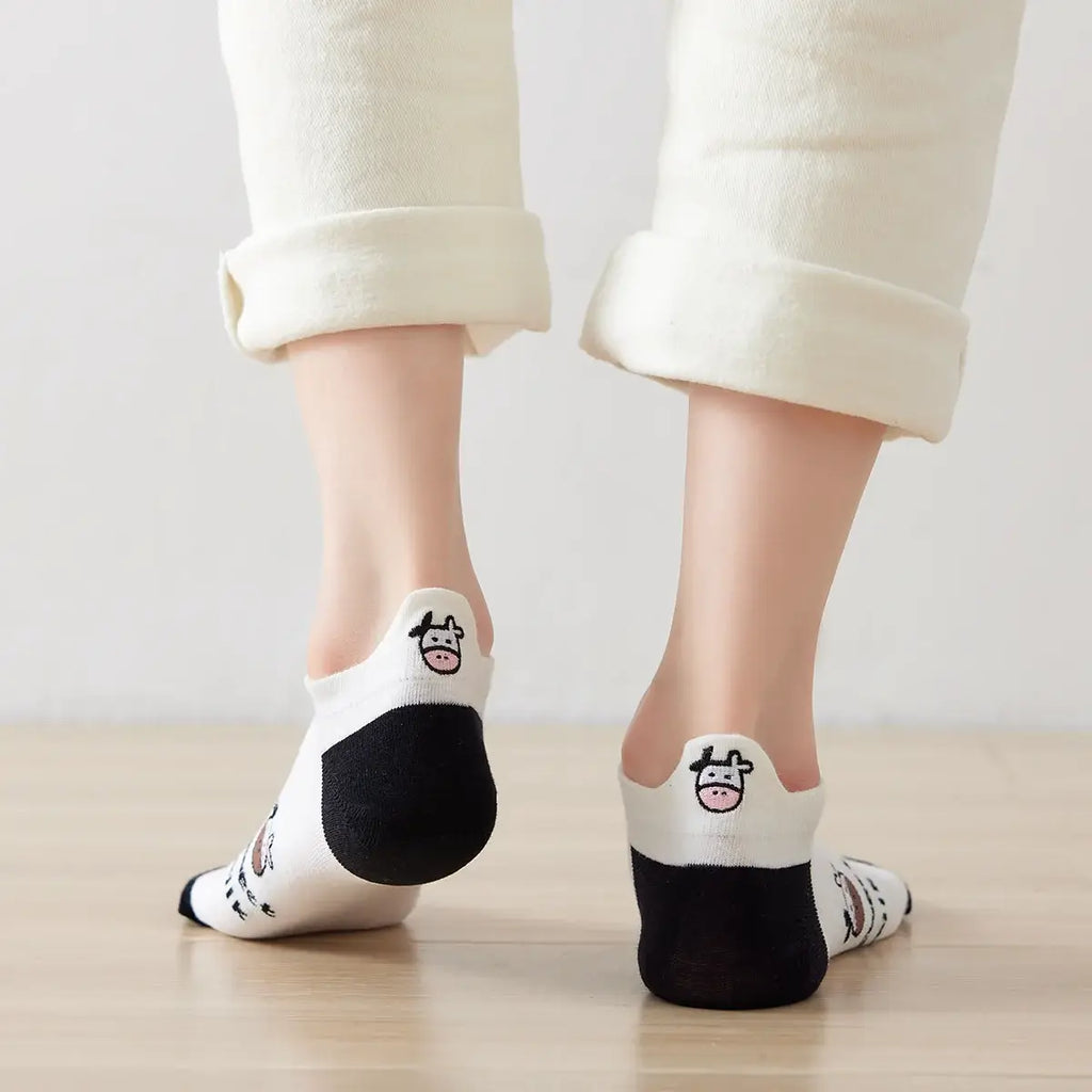 Chaussettes en coton à languette à motif vaches pour femme | Chaussettes élégantes et confortables | Disponibles en plusieurs couleurs.