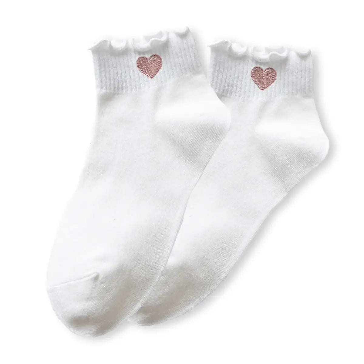 Chaussette courte unie avec cœur brodé et finition dentelle