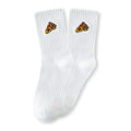 Calcetines deportivos altos, material de canalé para un buen ajuste, rebanada de pizza bordada en el lateral