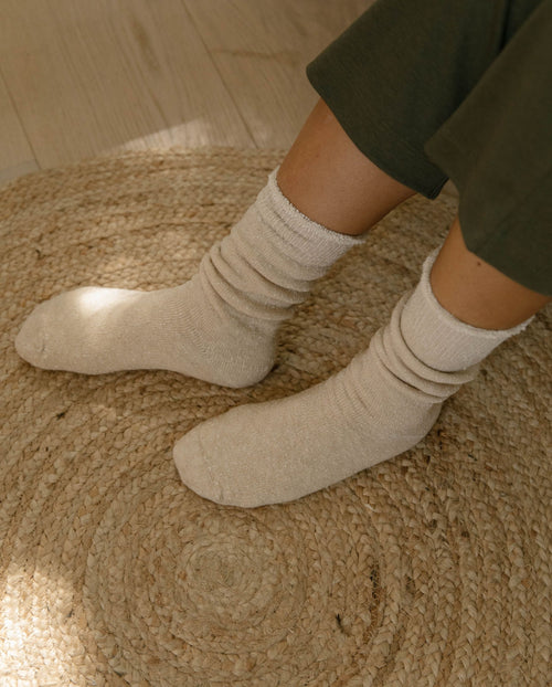 chausson chaussette femme beige clair Angarde porté