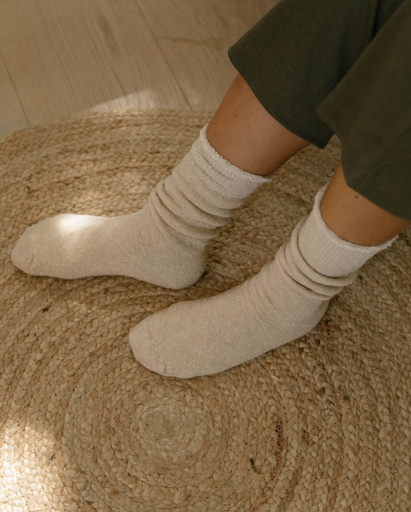 chausson chaussette femme beige clair Angarde porté