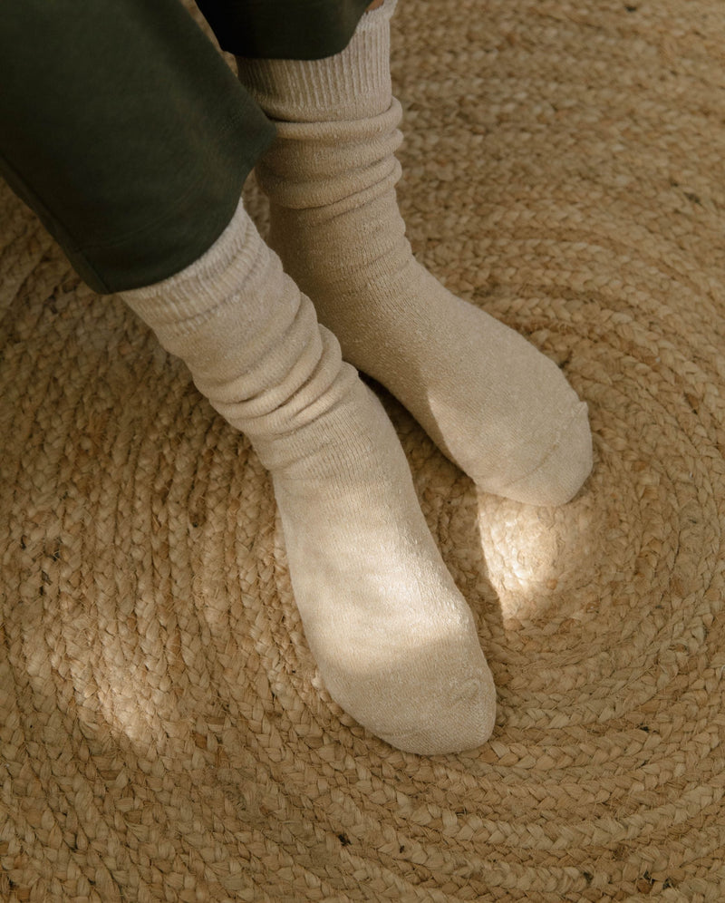 chausson chaussette femme beige clair Angarde porté haut