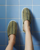 Paire de chaussons éponge - Rayures Vert / Bleu