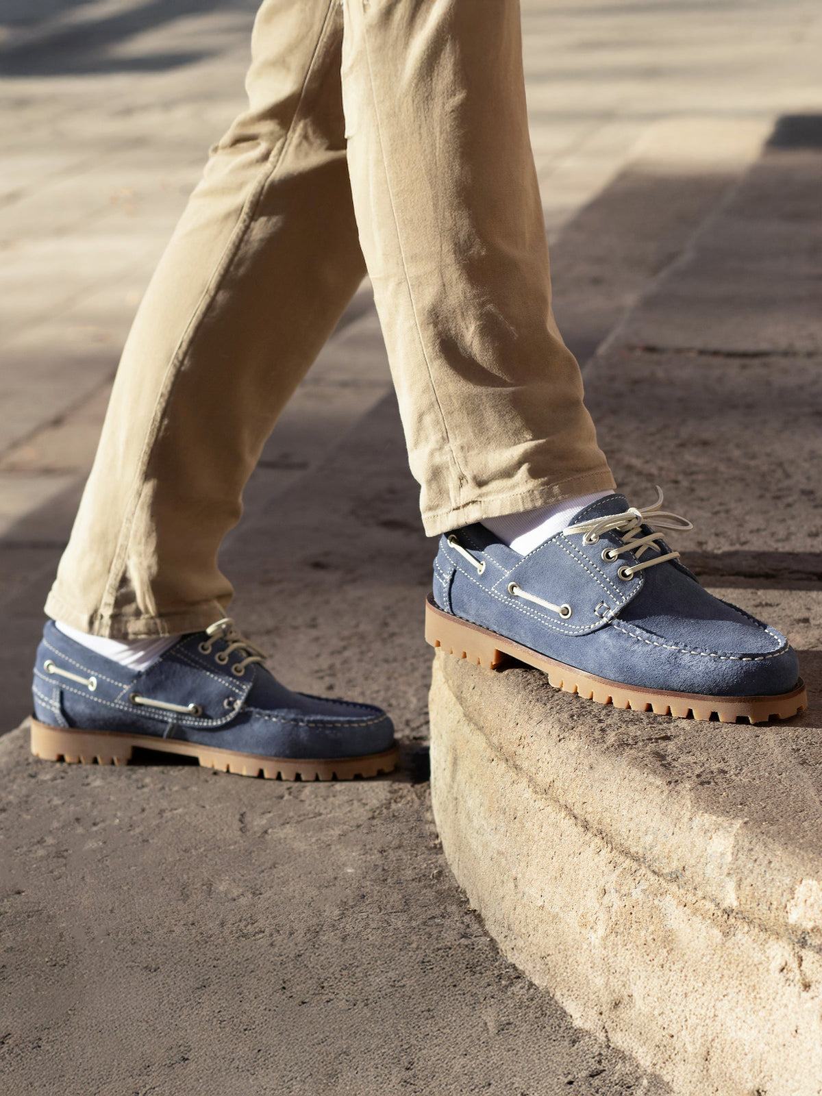 Blue Suede Notched Boat Shoes - Men