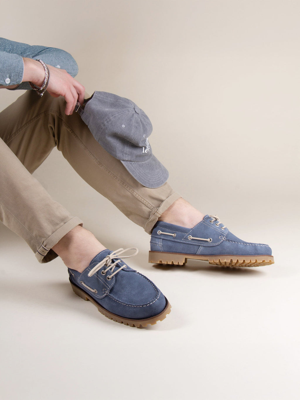 Blue Suede Notched Boat Shoes - Men