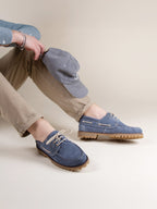 Blue Suede Notched Boat Shoes - Men
