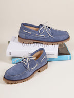 Blue Suede Notched Boat Shoes - Men
