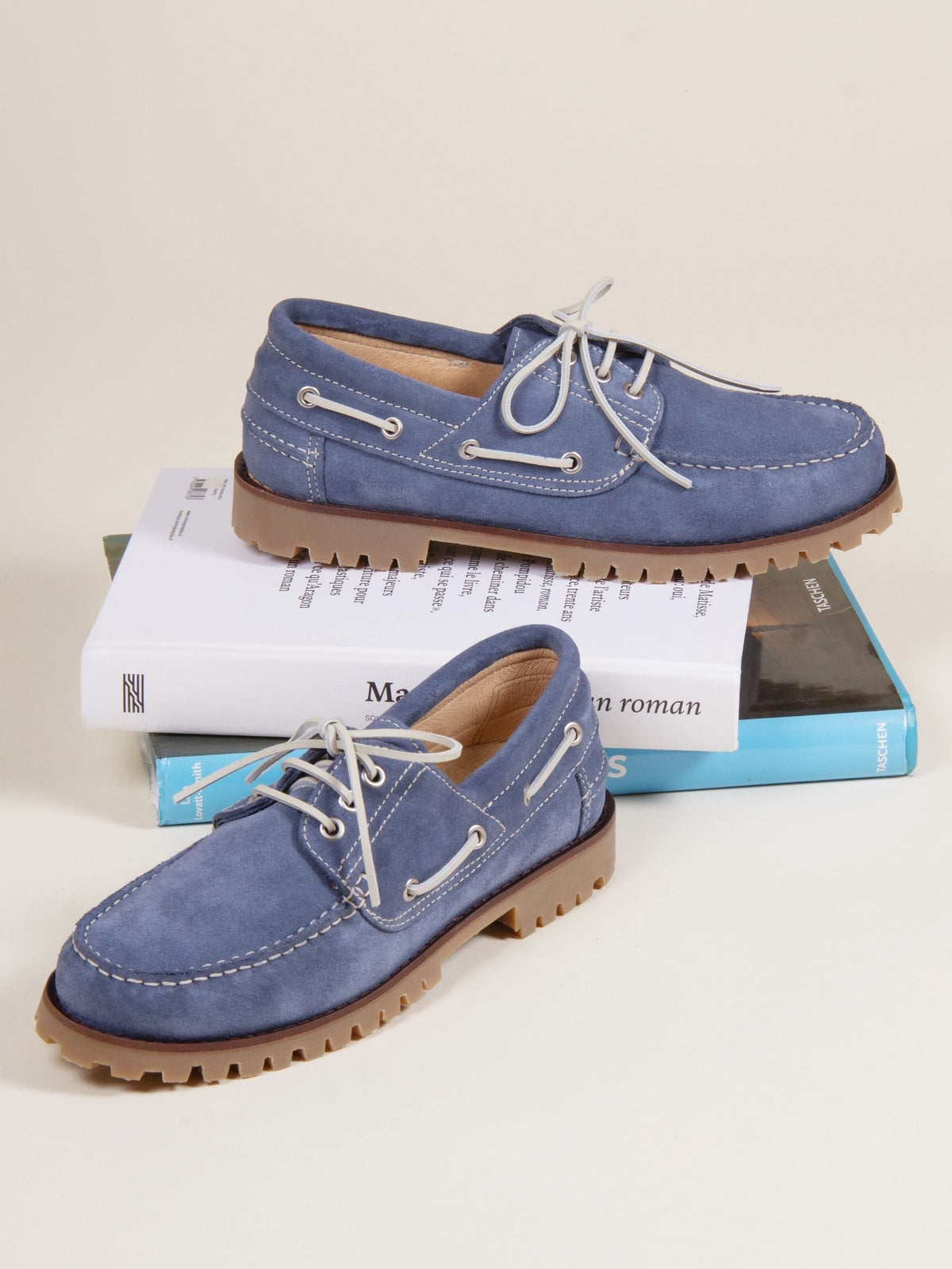Blue Suede Notched Boat Shoes - Men