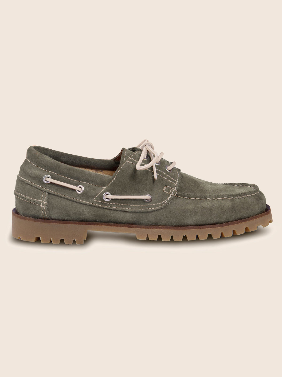 Chaussures Bateau Cranté Daim Kaki - Homme