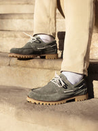 Chaussures Bateau Cranté Daim Kaki - Homme